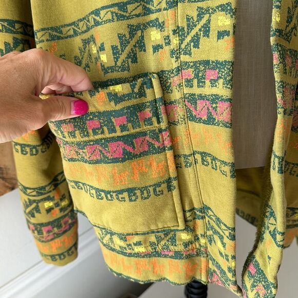 BDG Oversized Boho Open Front Hoodie Sweatshirt Front Pockets Aztec Print Sz XS - Picture 5 of 14